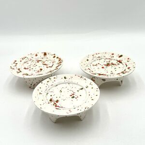 Vintage Christmas Splatterware Footed Pillar Candle Tray Set Lot Mid Century